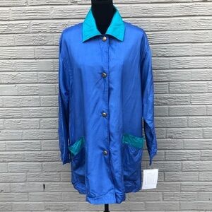 New Vintage Atlantic Beach Blue & Teal Colorblock Blue & Teal Silk Long Jacket L
